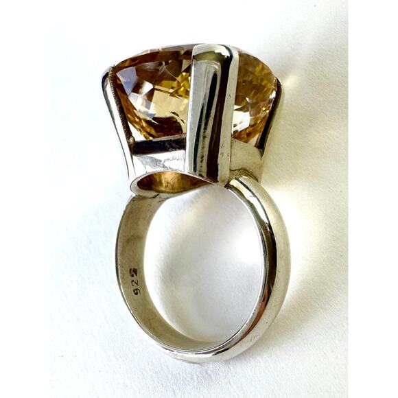 Citrine Cushion Cut Cocktail Ring Big Fancy Faceted Sterling Handmade US 8.75-9 - Picture 4 of 12